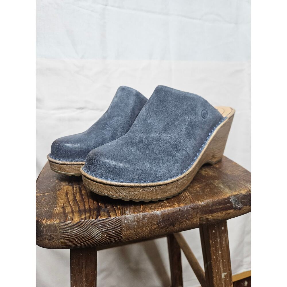 Born Natalie Comfort Wedge Clog Mule Light Blue Gray Suede US 7
